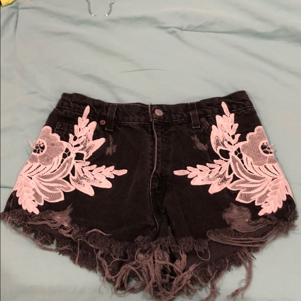 LF black denim shorts